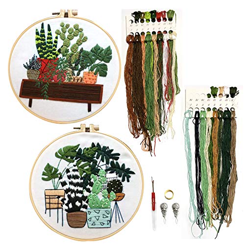 2 Pack Embroidery Kit with Pattern, DOITEM Full Range of Stamped Embroidery Kit Including Embroidery Cloth with Pattern, Embroidery Hoop, Color Threads and Tools Kit - Thumbnail 7