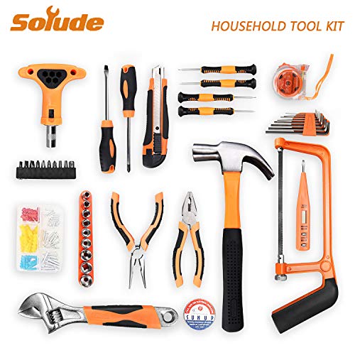 SOLUDE Home Repair Tools Sets,82 Pieces Saw Screwdrivers Sets General Household Hand Tool Kits with Plastic Toolbox Storage Case