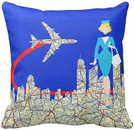 fjfjfdjk Retro Flight Attendant Throw Pillow Case 18" * 18"
