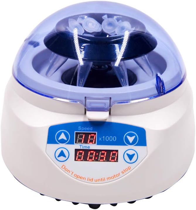 WELLiSH Mini-6K Desktop Mini Centrifuge Machine 6000RPM Lab Benchtop Centrifuges Low Noise Lab Microcentrifuges Variable Speed 110V Separator 2 Rotors with Digital Adjustable Timer Electric Centrifuge