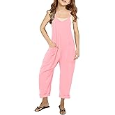 Cnkwei Girls' Casual Sleeveless Jumpsuits Spaghetti Strap Loose Romper Long Pants with Pockets