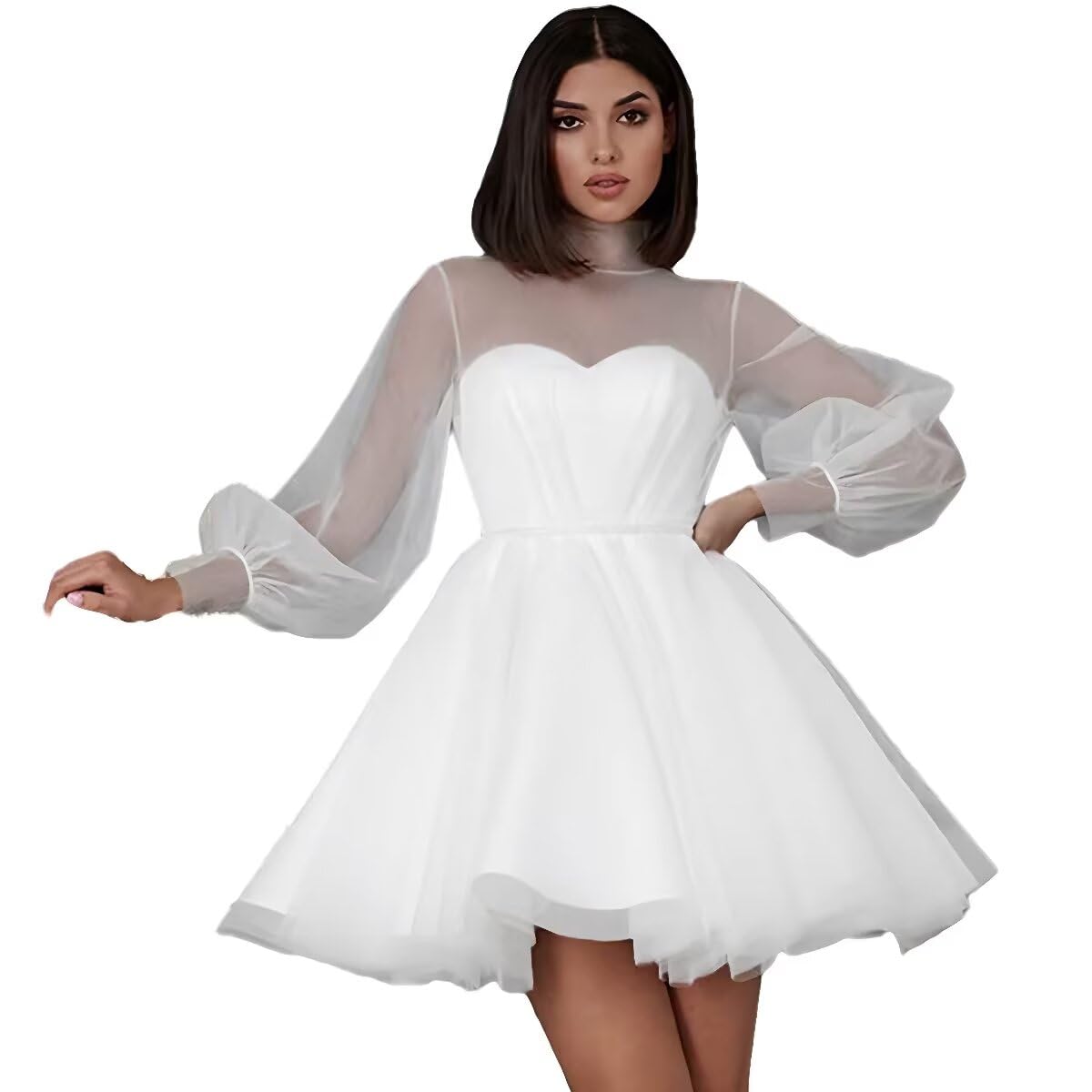 amazon mini bride dresses Smileven Short Lace Wedding Dresses for Bride 2025 Beach Strapless 3D Flower Tight Tulle Applique Corset Boho Mini Bridal Gowns with Detachable Sleeve White US0 at Amazon Women's Clothing store