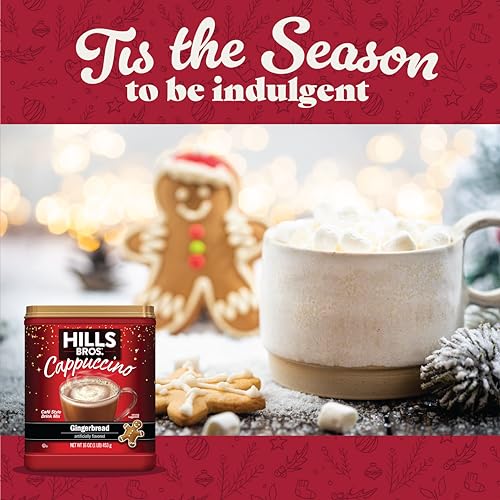 HILLS BROS. CAPPUCCINO MIX – RICH, FROTHY COFFEEHOUSE-TASTING INSTANT DRINK MIX – QUICK AND EASY PREPARATION – PERFECT FOR HOT & ICED DRINKS & CREAMING COFFEE – GINGERBREAD, 1 PACK OF 16OZ