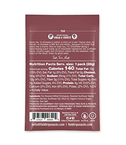Field Trip Chickpea Butter | Healthy Vegan Snacks, Gluten Free, Non GMO Ingredients, All Natural Creamy Peanut Butter Substitute, Nut and Soy Free | 1oz Squeeze Packs | Cinnamon Churro 10 Pack - Thumbnail 2