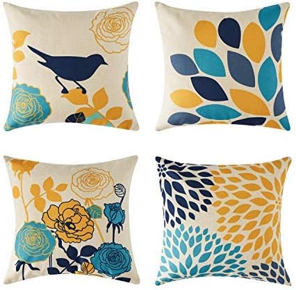 Topfinel Decorative Cushion Covers Cotton Linen Throw Pillow Cases Outdoor 18 X 18Inch 45cmx45cm for Couch Bed, Set of 4, Leaf Bird …