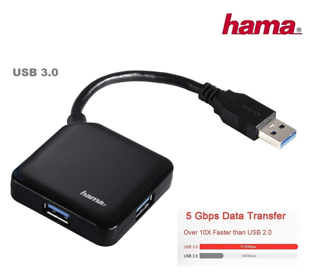 Hama 1:4 Bus Powered USB 3.0 Hub - Black