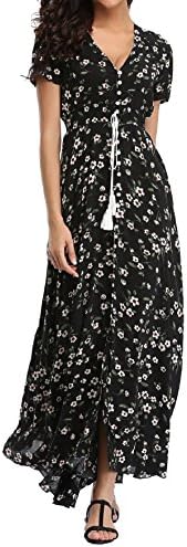 VOGVOG Women's Floral Maxi Dress Button Up Split Flowy Beach Party Boho Long Dress