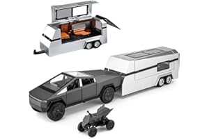 EROCK 1/32 Pickup Truck and Trailer Toys with Light and Pull Back, Alloy Diecast Pickup Trailer RV Model Kit, Diecast Model Car Toy Truck and Trailer for Boys Adults as Birthday Gifts (Dark Gray)