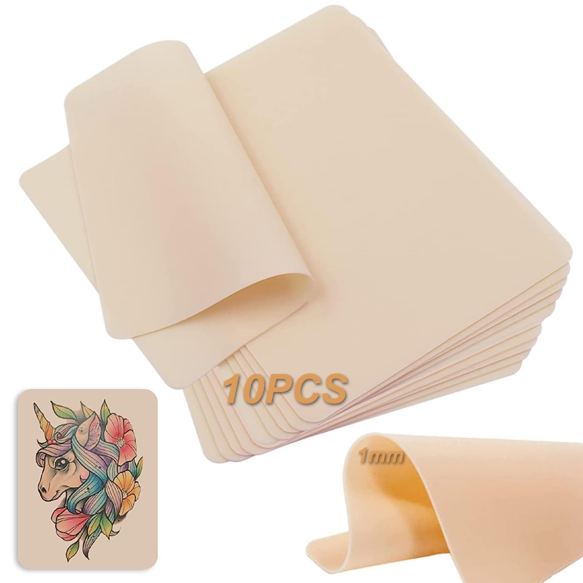Techson Tattoo Skin Practice, 10Pcs 1mm Blank Double Slides Fake Skins for Tatto Beginners and Microblading Eyebrow Practice (7.4 x 5.6in)