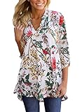 Chase Secret Womens Casual 3 4 Sleeve Floral Print V Neck Blouses Tops and Shirts X-Large White