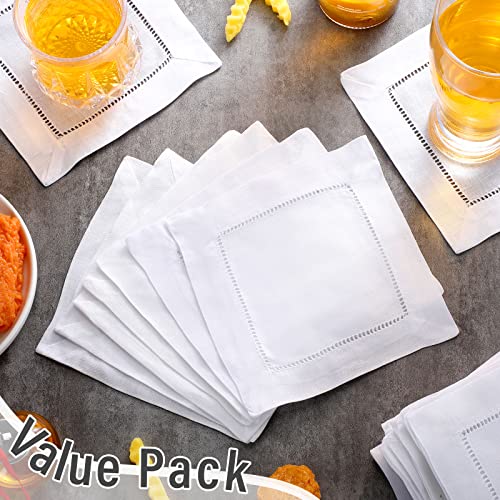 80 Pieces White Linen Cocktail Napkins Bulk 6 x 6 Inch Cloth Cocktail