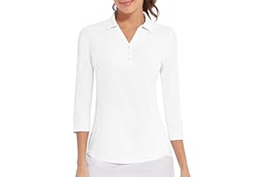 CASEI Women's Polo Shirt 3/4 Long Sleeve Golf Quick Dry T Shirts UPF 50+ Athletic Casual Work Shirts Tops for Women