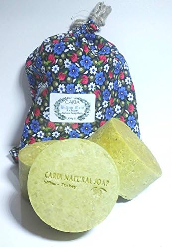 CARIA Wild Pistacia &amp; Olive Oil (Bittim) Round Soap bars x 3 in a gift bag Genuine Turkish