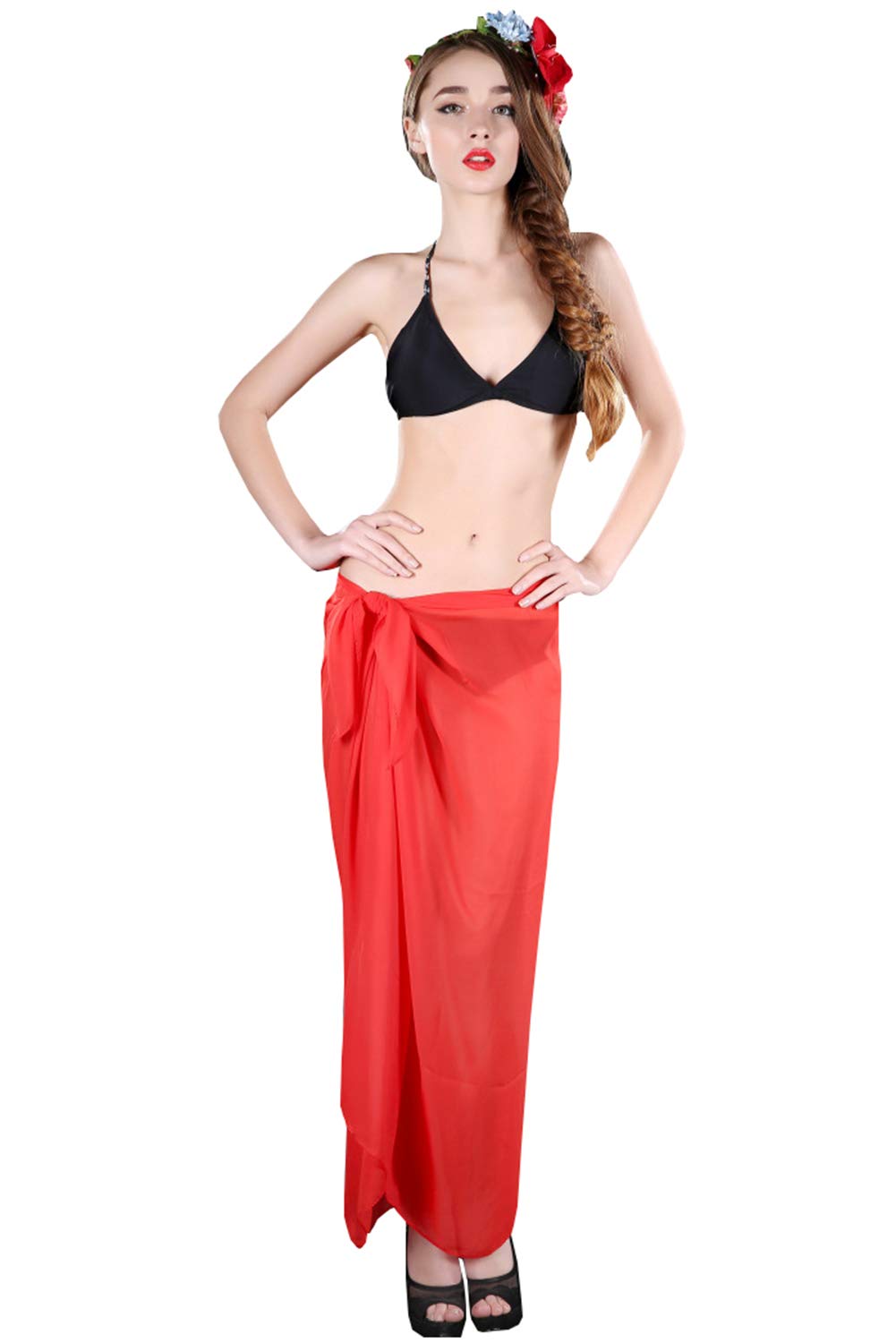 Botiou Beach Long Sarong Womens Swimsuit Waist Wrap Cover Up Pareo Slit Maxi Skirt Beachwear Tunic Dress