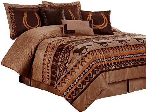 Chezmoi Assortment Sedona 7-Piece Southwestern Wild Horses Microsuede Bedding Comforter Set (Queen)