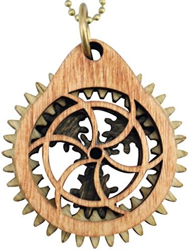 Target Pendant with Moving Gears - by Steamy Tech - Steampunk Inspired Pendant Made out of Wood with Real Spinning Wooden Planetary Gears - Includes Brass Ball Necklace Chain - Made in USA