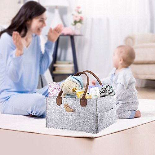 Baby Diaper Caddy - Nursery Caddy Organizer Basket | Portable Diaper Caddy with Changing Pad | Car Travel Bag Storage Bin | Newborn Registry Must Haves for Toys, Burp Cloths, Pacifiers, Creams, Wipes