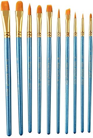 Shukqueen Paint Brush Set 10 Pcs, Blue Rod Nylon Hair Multifunctional Hook Pen for Watercolor Acrylic, Gouache Painting