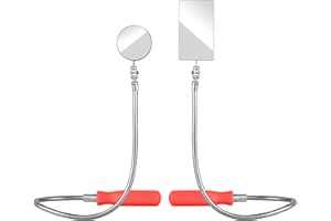 JEBOUSIKE 2Pcs Inspection Mirror, Flexible Mechanic Mirror 360 Rotation Bendable Square & Circular Mirror for Extra Viewing Dead Angle, Line of Sight Obstacle Area Mechanic Automotive Gifts(Red)