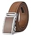Xhtang Men's Ratchet Belt Automatic Buckle Genuine Brown Leather belt 35mm Wide