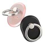 Phone Ring Stand Holder [2 Pack] - OMOTON Universal Cell Phone Grip Kickstand with 360 Degree Rotation Ring for and Almost All Phones/Cases - Black/Rose Gold
