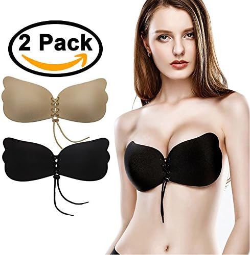 Kingoudoor Strapless Backless Bra Pushup Sticky Self Adhesive Bras for Women,Pack of 2,D