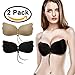 Kingoudoor Strapless Bra Self Adhesive Invisible Silicone Reusable Push Up Bra with Drawstring 2Pack, C, Beige/Black