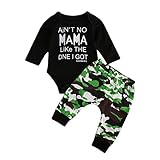 Newborn Baby Boys Winter Clothes Black Romper Bodysuit and Camouflage Pants Outfit Set (0-6Months, Camo Romper Set)