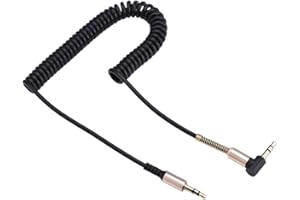 Yoidesu 3.5mm Male to Male Audio Cable, Stereo Cable Retractable Coiled Design Extends to 6ft Gold Plated Plugs L Shaped Righ