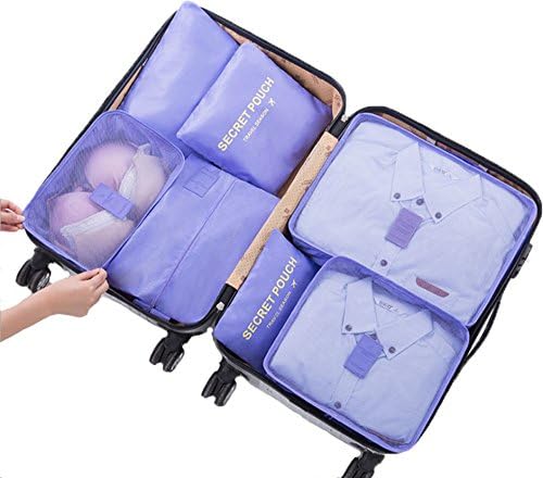 7 Set Waterproof Packing Cube - 3 Travel Cubes + 3 Pouches + 1 Shoe Bag (Purple)