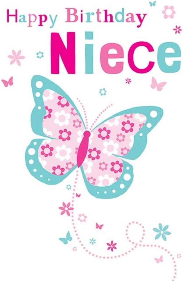 Piccadilly Greetings Group Ltd PRETTY COLOURFUL BUTTERFLY & FLOWERS NIECE BIRTHDAY GREETING CARD,pink, pink|white|blue|grey, 7 x 5