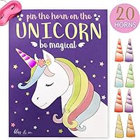 bliss & co. "Pin the Horn on the Unicorn" Party Game, Large 21 x 28 Poster, 20 Stickers, Games, Supplies, and Decorations