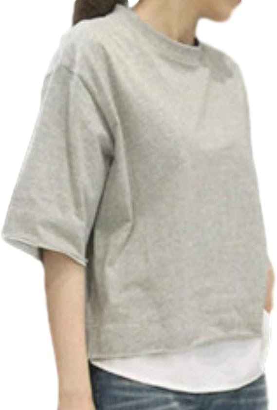 Amazon ノギ Tシャツ 重ね着風 レイヤード 無地 半袖 トップス レディース カジュアル St0155 グレー M ゆったり カジュアル カットソー おしゃれ かわいい ゆるカジ 着痩せ 薄手 半そで ラウンド ネック Uネック Vネック オシャレ 大きい 10 30