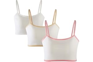 MANJIAMEI Girls Training Bra Cotton Spandex Cami Crop Bralette for Kids-3 Pack
