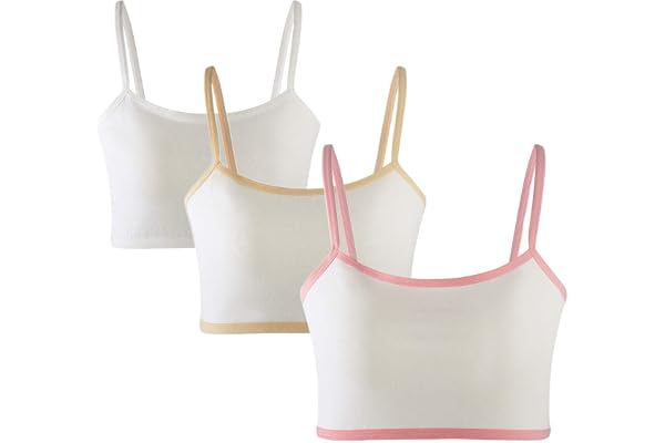 MANJIAMEI Girls Training Bra Cotton Spandex Cami Crop Bralette for Kids-3 Pack