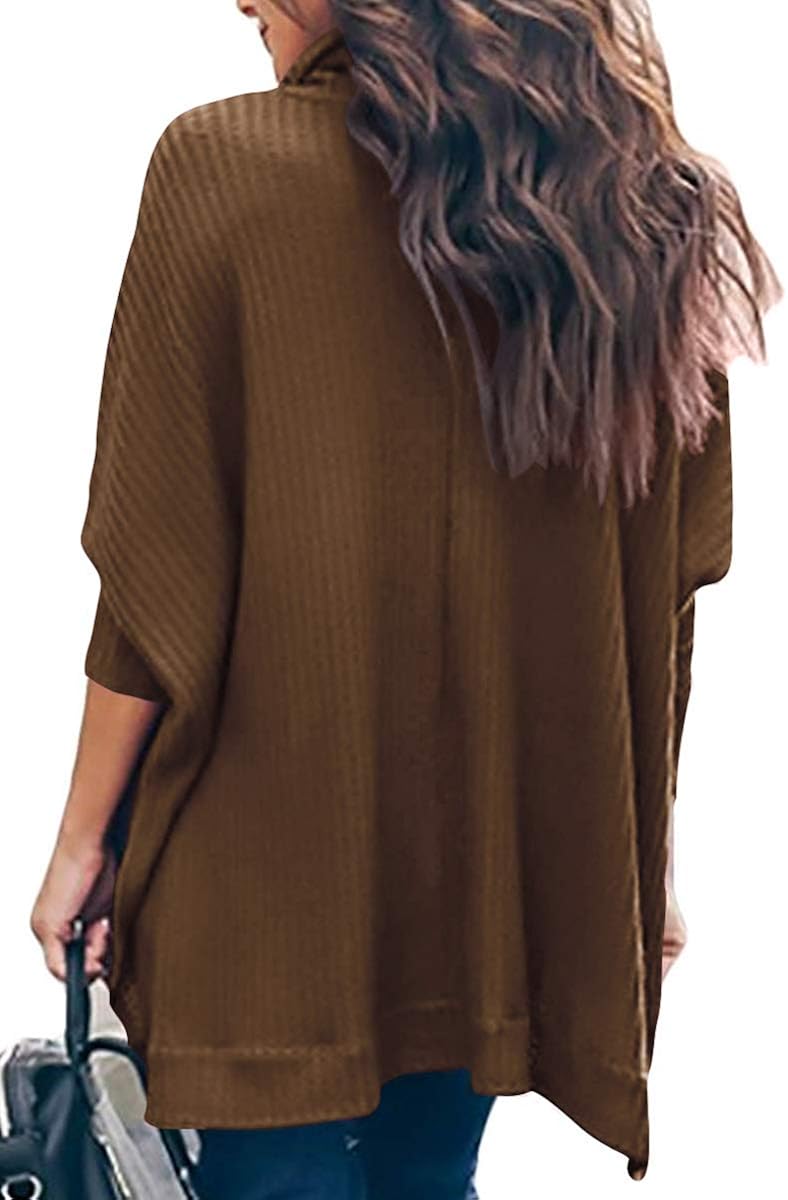 ANRABESS Women Turtleneck Batwing Sleeve High Low Hem Side Slit Waffle Knit Casual Loose Oversized Sweater Tunic at  Women’s Clothing store