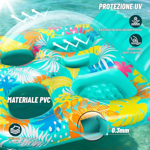 FORMIZON Inflatable Sea Mattress, 2 Seater Pool Mat, Tanning Pool Large Inflatable Tan with Ice Bar Thermal Bag Drink Holder and Cushion for Water Party
