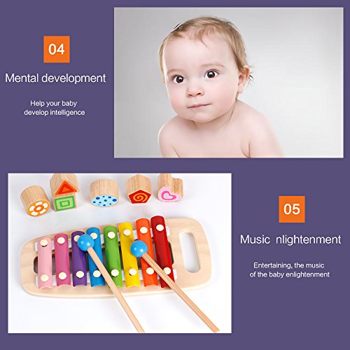 image for bodolo 3 in 1 Wooden Educational Set Pounding Bench Toys with Slide Ou