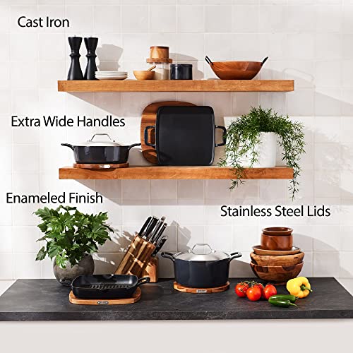 AllClad Cast Iron Enameled Dutch Oven with Acacia Trivet 6 Quart