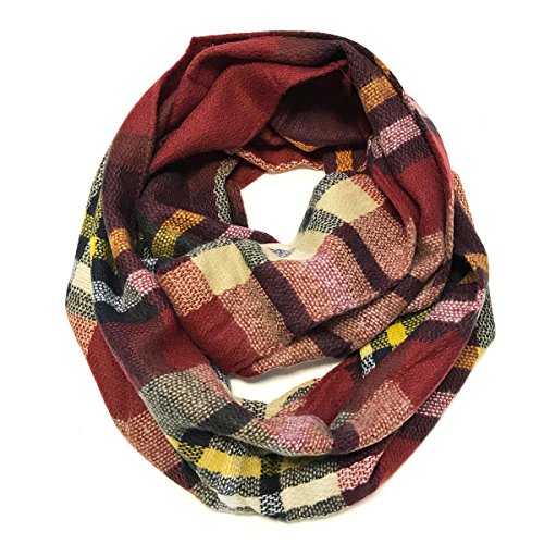 Wrapables Unisex-Adults Plaid Print Infinity Scarf, red/Black, One Size