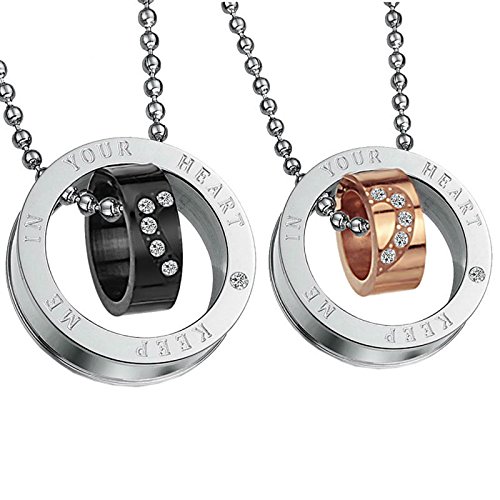 UM Jewelry Women's Men's Crystal Love Heart"KEEP ME IN YOUR HEART"Engraved Couples Necklace 21.65"