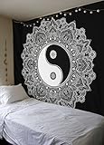 Black and White Tapestry, Yinyang Wall Hanging Tapestry, Mandala Tapestries, Indian Traditional Cotton Printed Bohemian Hippie Large Wall Art by SheetKart