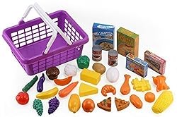 Click n  Play 33 Pc. Kids Pretend Play Grocery Shopping Play Toy Food Set, Fruit