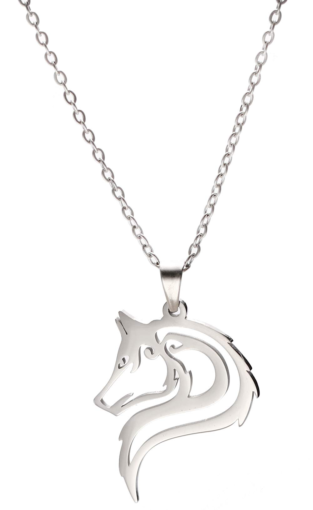 cooltime Wolf Necklace with Adjustable Chain Stainless Steel Round Hollow Pendant