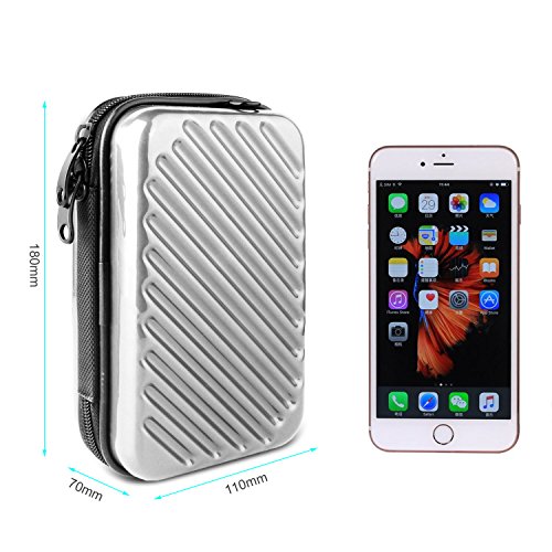 Hltd 2.5" HDD Hard Drive Case Travel Storage Carrying Case Bag Pouch for Electronic Computer Cell Phone iPad Accessories USB Cables Power Banks Hard Disk (Silver)