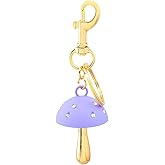 SORGERLY Mushroom Bag Charm Keychain for Women - Gold Key Chain Small Crystals - Cute Purse Handbag Car Accessory