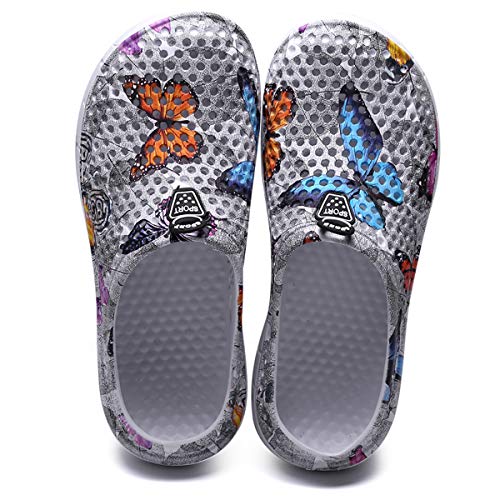 Peregrine Women's Mesh Breathable Sandal Quick-Drying Slippers Beach Slippers Non-Slip Garden Sandals Clogs Mules Shoes Butterfly Gray 40