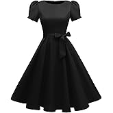 tagunop Women's Boatneck Vintage 1950s Cocktail Party Dress with Puff Sleeves