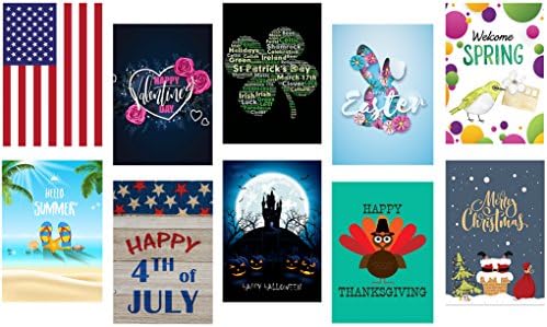10 PCs Seasonal Garden Flag Set for Garden Decorations | Double-sided, Polyester, Yard Flag Assortments to Bright Up Your Days of All Seasons 12" x 18" + BONUS Rubber Stopper and Anti-wind Clip