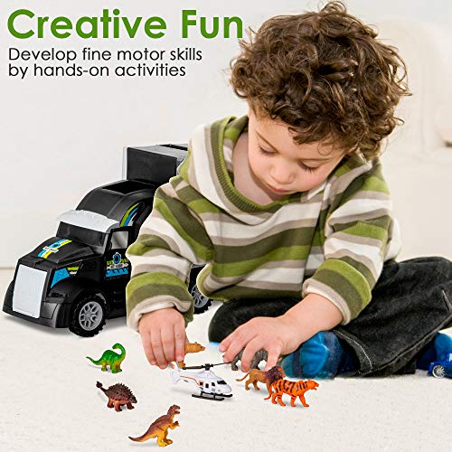 KIDWILL Dinosaurier Transporter Truck LKW, Dinosaurier Transportwagen mit 6 Dinosaurier Spielzeug / 6 Tierspielzeug… – Bild 4